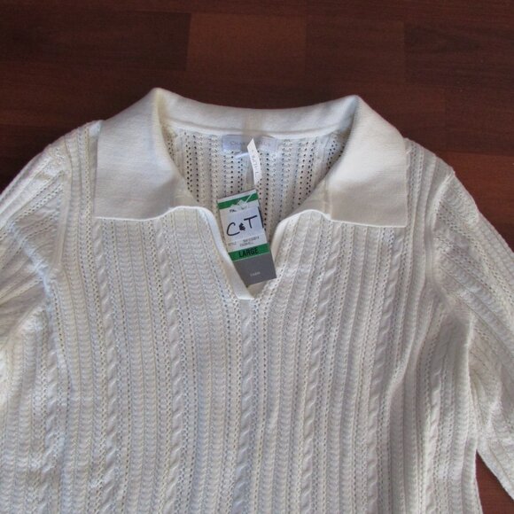 Charter Club Lacey Knit Polo Sweater - Sz L - NEW - Picture 2 of 8